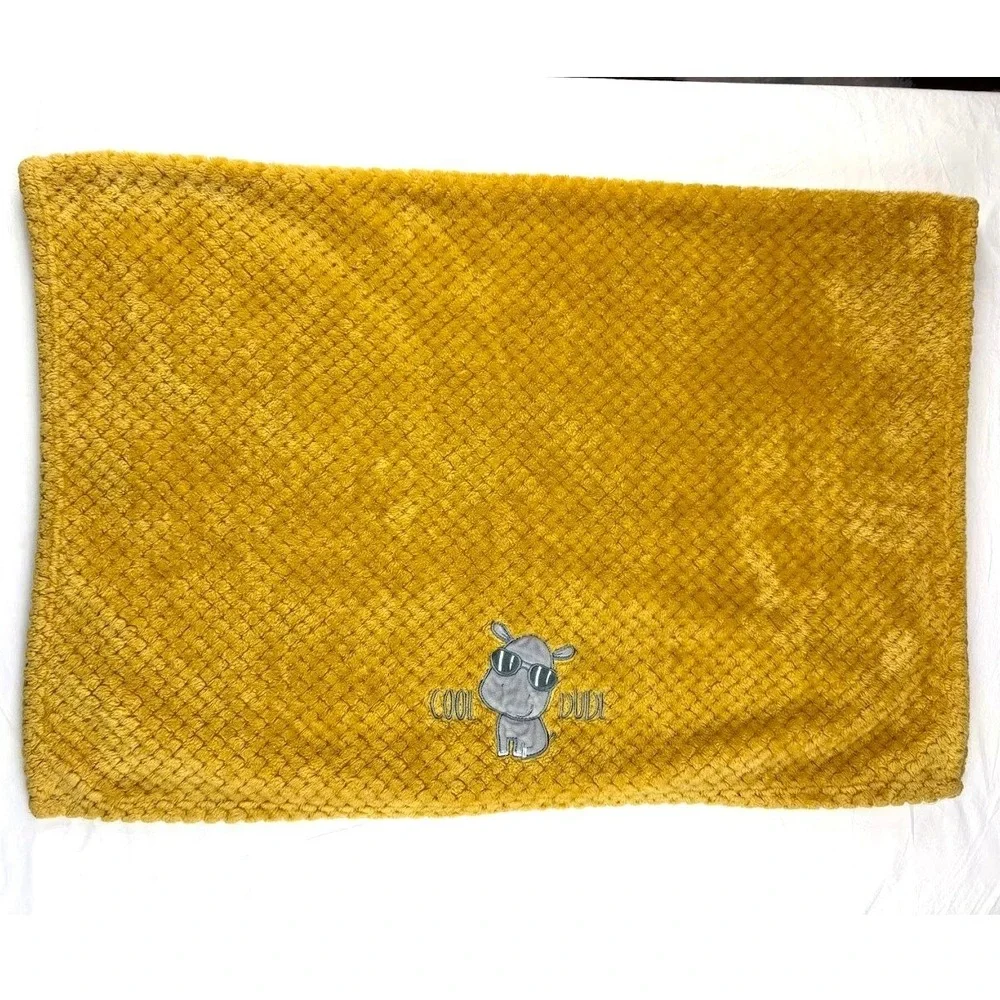 Little Joy Baby‎ Golden Yellow Cool Dude Hippo Blanket Textured 30x40 Lovey Soft